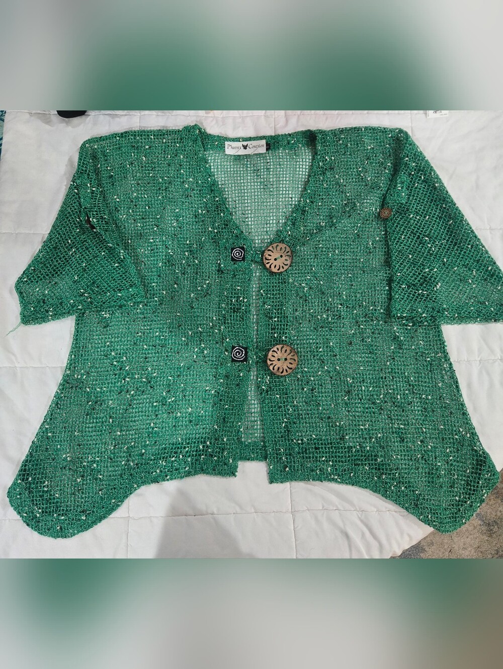 Vintage Green Mermaidcore Open-Knit Swim Coverup Cardigan